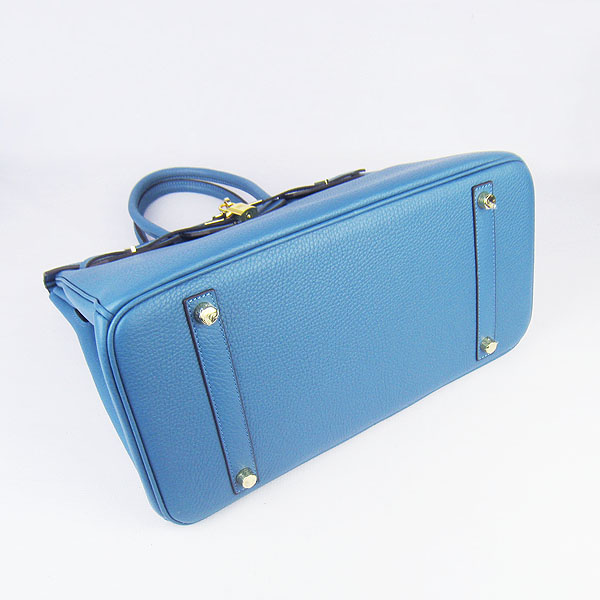 High Quality Fake Hermes Birkin 35CM Togo Leather Bag Middle Blue 6089 - Click Image to Close